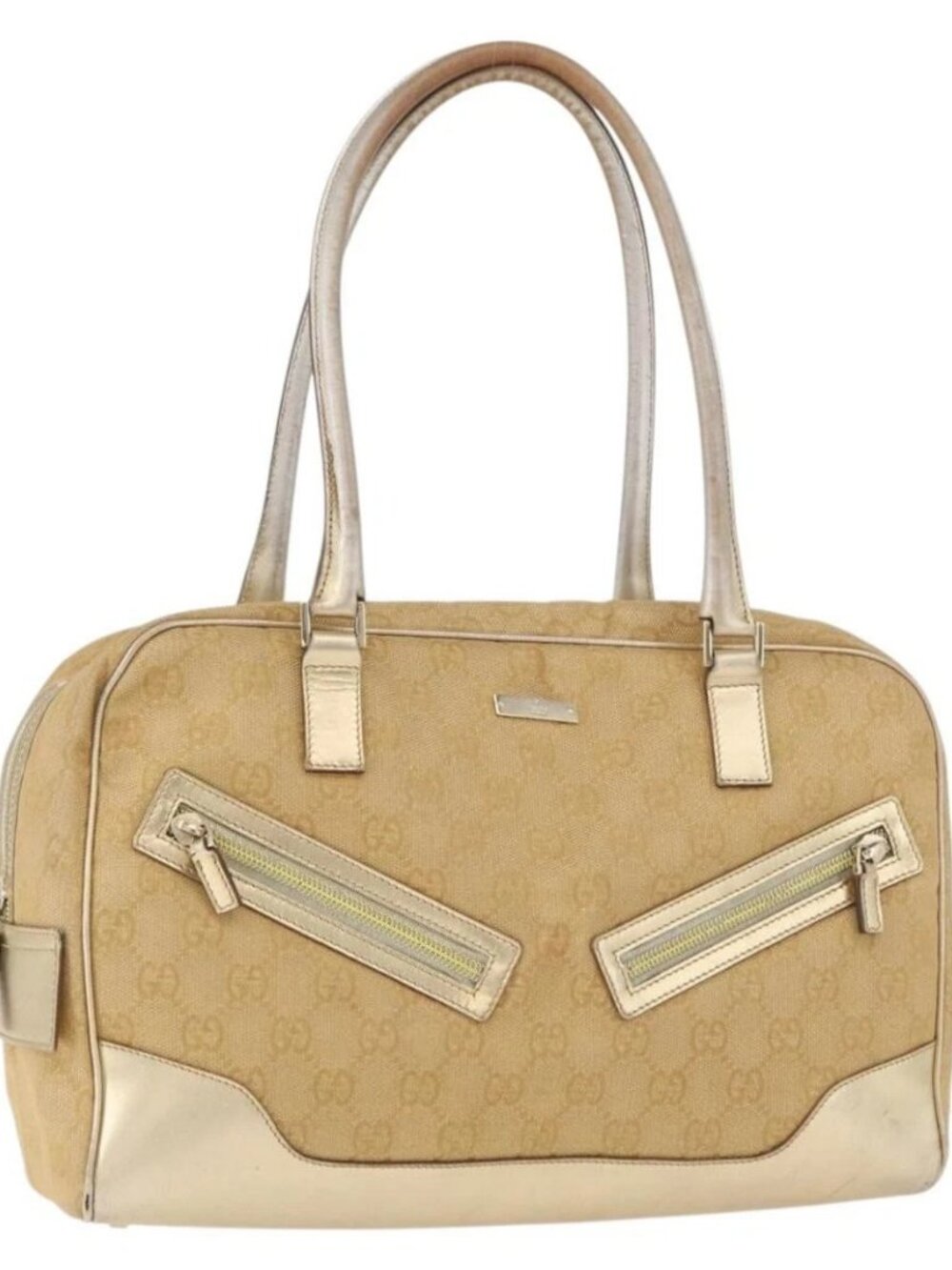 GUCCI GG Canvas Hand Bag Gold 002 1115 Auth